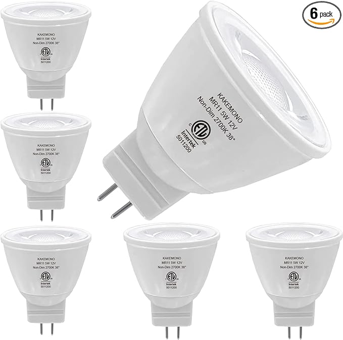 KAKEMONO 5W MR11 GU4.0 Led Bulbs, 35W Halogen Equivalent, 2700K Soft Warm White, 12V GU4 Low Voltage Spotlight for Outdoor Landscape Track Lighting, Not Dimmable-6 Pack
