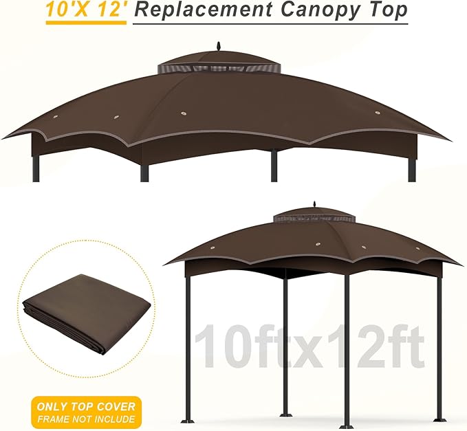 Replacement Gazebo Canopy Top Cover for 10 x 12, Double Tiered Waterproof Canopy Roof for Lowe's Allen Roth Gazebo #GF-12S004B-1 (Brown)