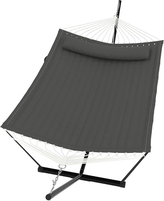 Garvee﻿ 2 Person Hammock with Stand for Outside, Double Hammock with Stand and Pillow, Max 450 Lbs Capacity with Balance Rope, Large Hammock for Outdoor Patio Backyard Poolside