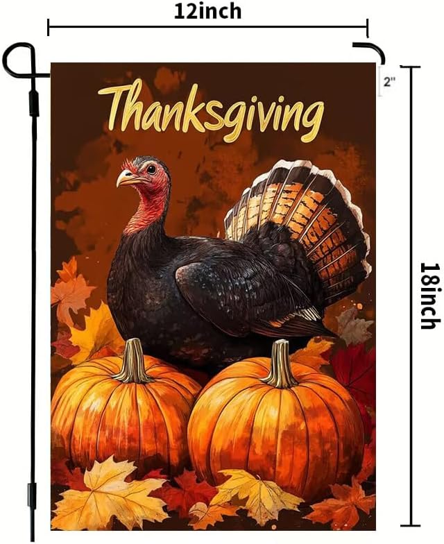Thanksgiving Turkey Garden Flag 12x18 Double Sided, Small Burlap Seasonal Autumn Pumpkin Cardinal Garden Flag Fall Outdoor Yard Decorations Porch Lawn Flags for Outside