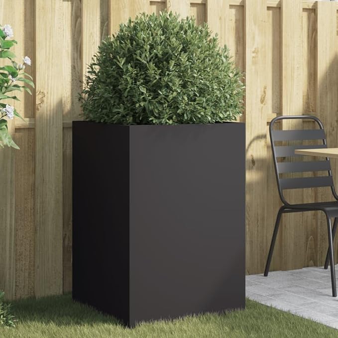 Black Cold-Rolled Steel Planter Medium Size Durable Powder Coated Heat Resistant for Outdoor Balcony Patio Plants Flowers Herbs Assembly Required 4 Pieces