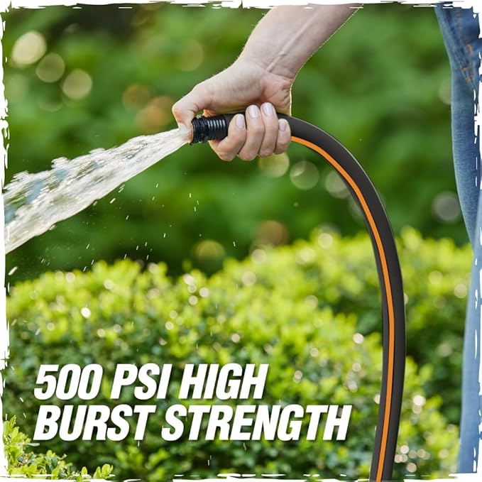 RUGGED RHINO Heavy Duty Garden Hose 50ft x 5/8in, Anti-Kink and Leakproof, Durable 4-Layer Construction, 500 PSI Burst, All Weather Outdoor Watering for Lawn, Garden, Flowers, Black and Orange
