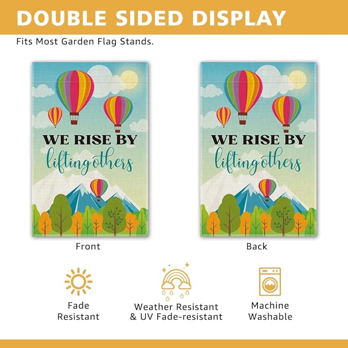 We Rise by Lifting Others Welcome Garden Banner, Kindness & Equality Flag for Yard & Patio