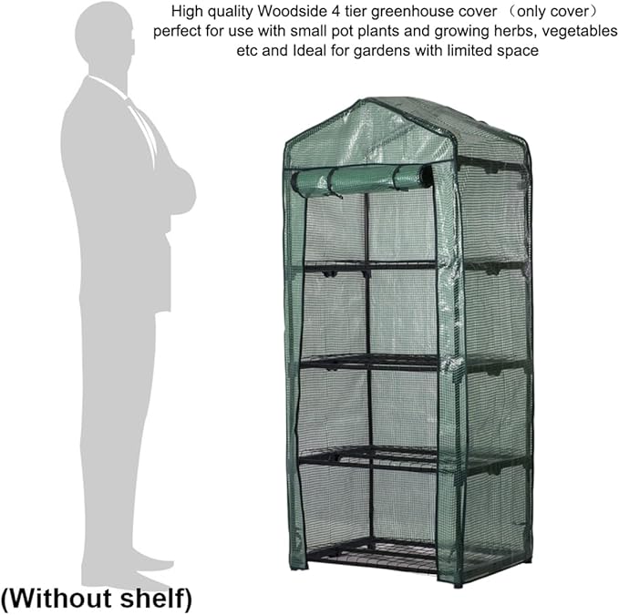 4 Tier Mini Garden Greenhouse Cover, Garden Replacement Cover with Roll-up Zipper Door, Waterproof Clear Greenhouse Cover, Plastic Mini Greenhouse for Flowers Plants and Vegetables