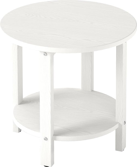 HDPE Outdoor Side Table for Patio, 18.1-Inch Weatherproof Small Outdoor Table for Adirondack, 2-Tier Round End Table for Garden Backyard Porch Deck Balcony Poolside (White)