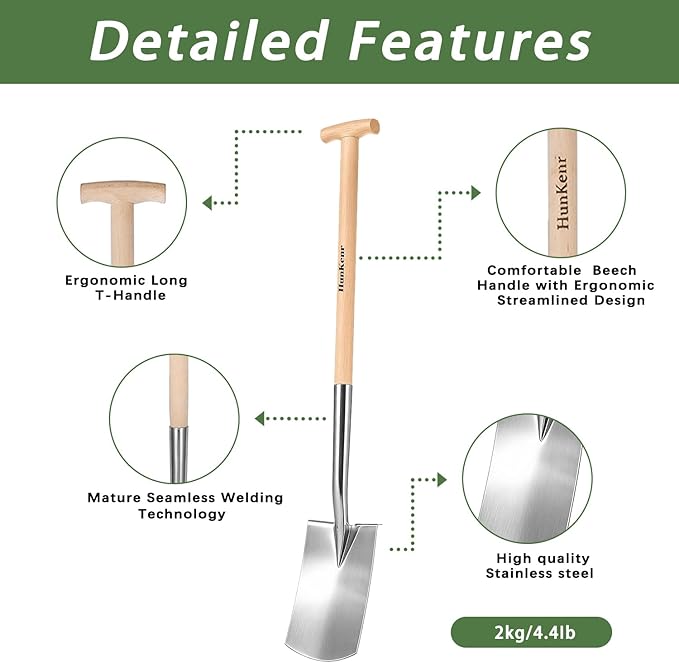 Garden Pitchfork Spade Set, 4-Tine Stainless Steel Pitchfork, 47" Heavy Duty Long Handled Spade with T-Handle/Ergonomic Beech Handle for Digging, Planting, Cultivating, Aerating