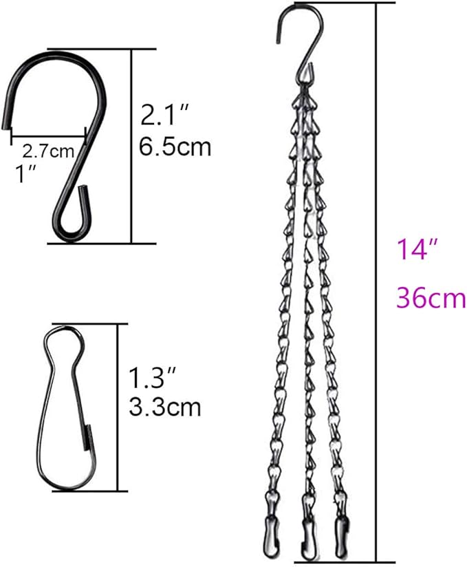 4pcs 14 inch Black Hanging Basket Chain with Hooks Flower Plant Pot Replacement Chain Hanger for Bird Feeders,Planters,Lanterns and Ornaments