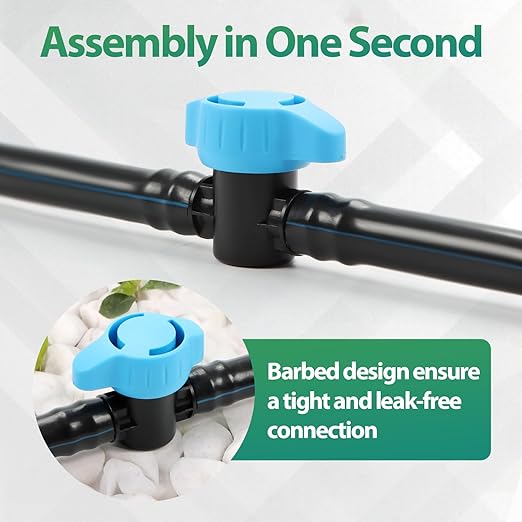 RedChili 10 Pack 1/2 Inch Irrigation Shut Off Valves, Drip Irrigation Barbed Shutoff Valve for 1/2 Inch Drip Irrigation Tubing 16mm Shut-Off/On Valve Regulate Water Flow, Male x Male