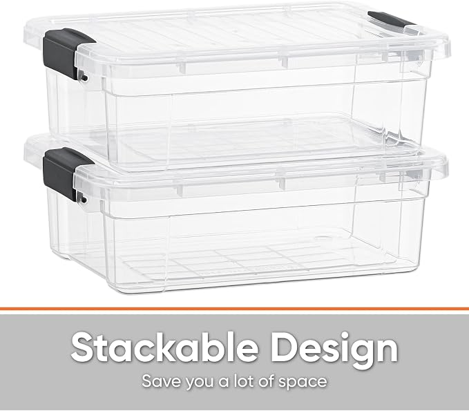 Superio 4.5 Quart Clear Plastic Storage Containers with Lids, Stackable Organizer Bins, BPA-Free Storage Boxes for Home, Office, Dorm & Classroom, 4 Pack