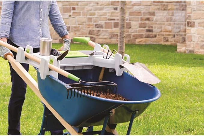 The Burro Buddy, USA Made Lawn/Garden Tray for All 4-6 cu. ft. wheelbarrows. Holds rake, Shovel, Short Handle Tools, Drinks & Water Tight Storage for Phone. Wheelbarrow not Included. Great Gift!