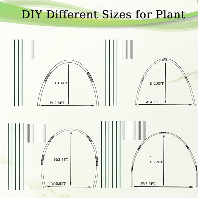 Greenhouse Hoops for Raised Beds,8ft Greenhouse Hoops,Grow Tunnel,6 Sets Garden Hoops Rustproof Plastic Coated Steel Support Frame Hoops for Raised Beds, Garden Tunnel Row Cover Hoops Kit