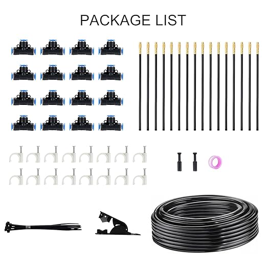 Drip Irrigation System, 50 FT Watering System with 16 Nozzles, Garden Irrigation System with 5/16 Inch Tubing for Yard, Lawn, Raised Beds and Plants