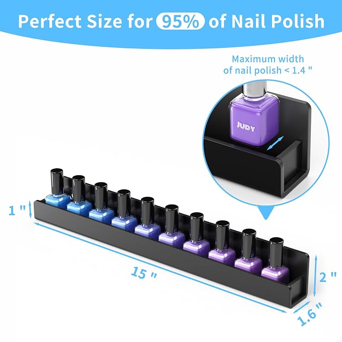 NIUBEE Nail Polish Organizer Wall Mounted, Nail Polish Shelves, 15" 6 Pack