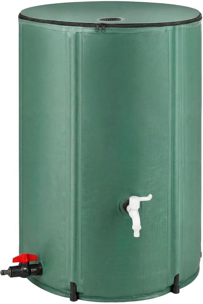 100 Gallon/380L Collapsible Rain Barrel,Foldable PVC Rain Barrel with Spigots,Top Mesh Cover and Overflow Valve,Designed to Collect Rainwater from Gutter Downspouts for Garden,Lawn,and Cleaning Floors