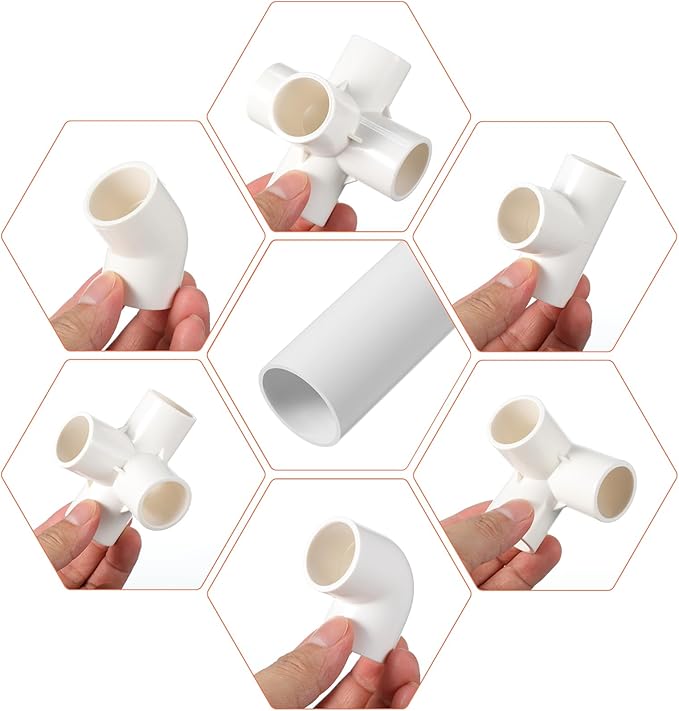 Sawysine 102 Pcs DIY PVC Projects Set Included 60 Pcs 24 Inch PVC Pipe and 42 Connection Pipe Fittings for Spring, Home, Greenhouse, Garden, Farm, Workshop, Summer(White,1 Inch)