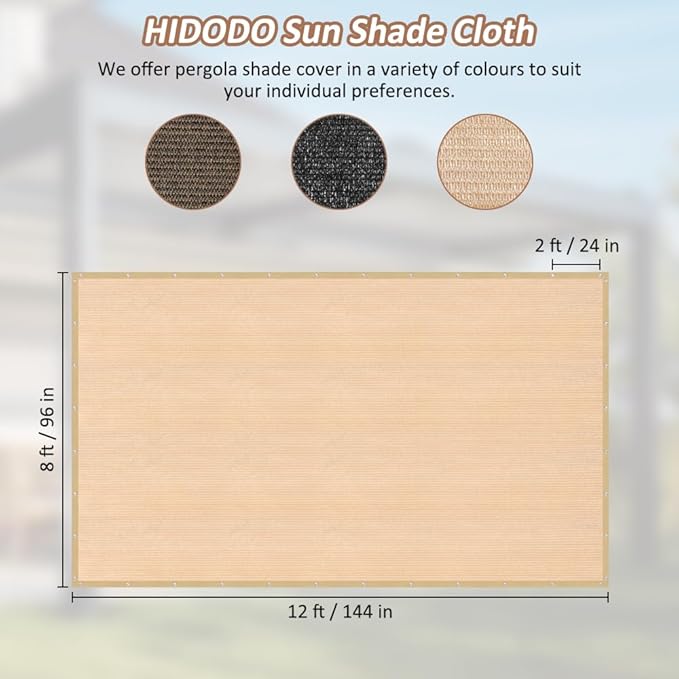 90% Shade Cloth with Grommets, 8 x 12 FT Sun Shade Tarp Pergola Shade Cover Canopy, UV Block Privacy Sun Screen for Outdoor, Patio, Garden, Porch and Deck, Beige