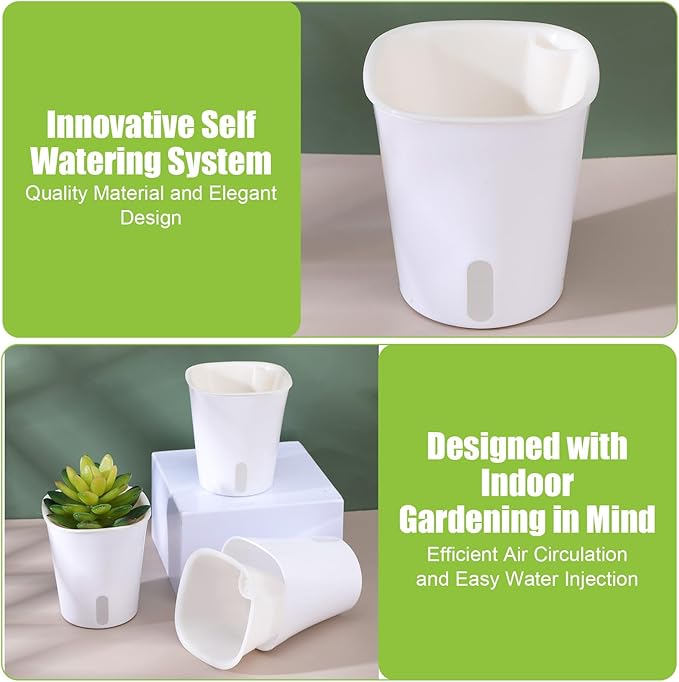 20 Pcs 3 Inch Self Watering Pots Self Watering Planters for Indoor Planters Plastic Garden Flower Pots with Level Indicator Vents