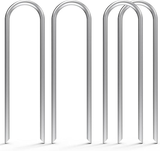 MySit 12 Inch 12 Pack Heavy Duty U Shaped Garden Stakes, 11 Gauge Galvanized Fence Stakes Landscape Staples Metal Yard Stakes for Ground, Drip Hose, Inflatables, Outdoor Decorations