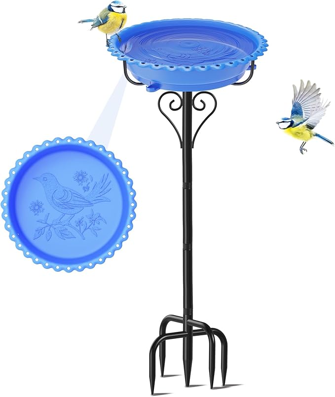 Bird Bath for Outside,40In Vintage Freestanding Bird Baths for Outdoors with Removable Bowl,Bird Baths Feeder with 5 Prongs Base for Garden Patio Yard Lawn Decor (Blue)