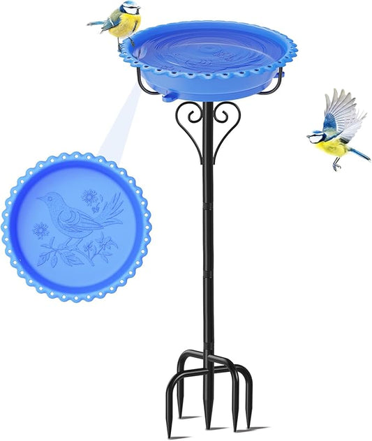 Bird Bath for Outside,40In Vintage Freestanding Bird Baths for Outdoors with Removable Bowl,Bird Baths Feeder with 5 Prongs Base for Garden Patio Yard Lawn Decor (Blue)