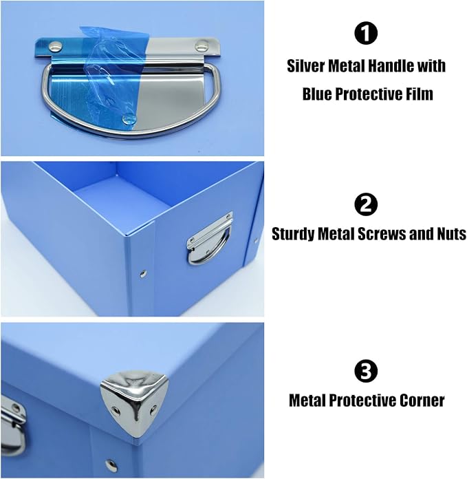GUOZI Collapsible Storage Box, Decorative Memory Box with Lid & Metal Reinforced Corners, Cardboard File Bin with Handles, Organizer Gift Box for Keepsake Toy Photos Office Nursery Wardrobe Bookshelf