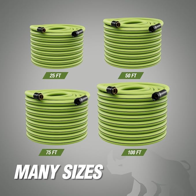 RUGGED RHINO Heavy Duty Garden Hose 100ft x 5/8in, Anti-Kink and Leakproof, Durable 4-Layer Construction, 500 PSI Burst, All Weather Outdoor Watering for Lawn, Garden, Flowers, Green and Black