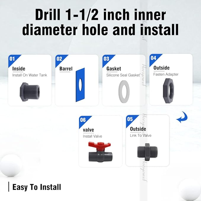 rain Barrel Spigot 1 inch PVC Bulkhead Adapter 1" I.D. Female Thread Red Switch Valve Garden kit, for 5/2.5/50/55/100 Gallon Water Tank rainwater stock