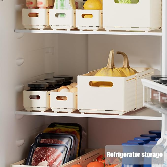 Foldable Storage Bins, 2 Pack Plastic Expandable Boxes for Organizing, Adjustable from 11-18.8" Drawer Organizers Separators Dividers for Bedroom Kitchen Utensils Tools Closet, Small