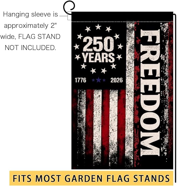 BLKWHT 250 Years America Garden Flag 12x18 Vertical Double Sided USA 250th Anniversary Freedom Banner 4th of July Patriotic Outside Decorations Burlap Yard Flag BW867