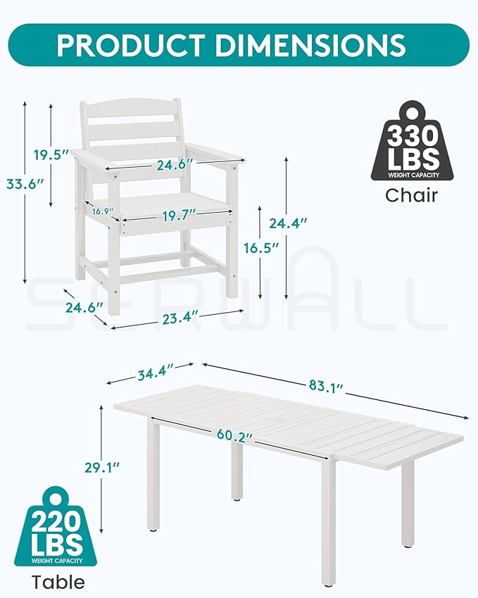 SERWALL Outdoor Dining Chairs Set of 2, All-Weather HDPE Patio Chairs, White
