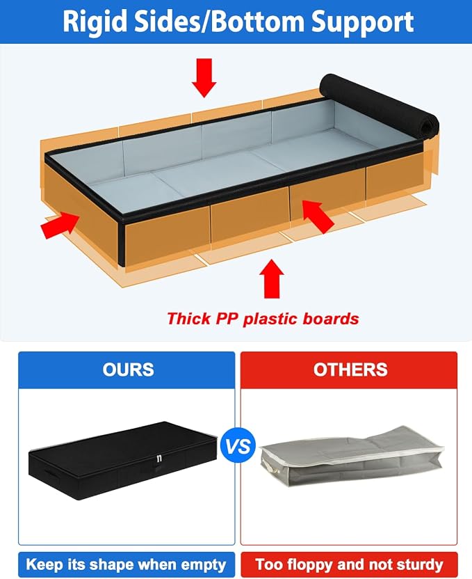 4.5-In Low Profile Under Bed Storage, Rigid Support, 2 Pack, Black