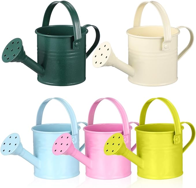 5 Pack Small Metal Watering Can for Kids, Mini Plant Water Pot for Indoor Outdoor Gardening, Cute Toddler Beach Sand Bath Toys with Sprinkler Head, Tiny Succulent Bonsai Cans, 6oz