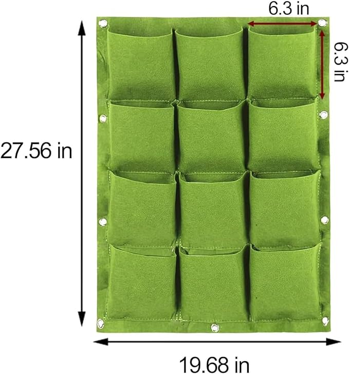 WFIST Vertical Hanging Planter Bag, Breathable Felt Wall Garden Planter with Metal Grommets, Indoor/Outdoor Space-Saving Herb & Flower Growing Pouch (12-Pocket)