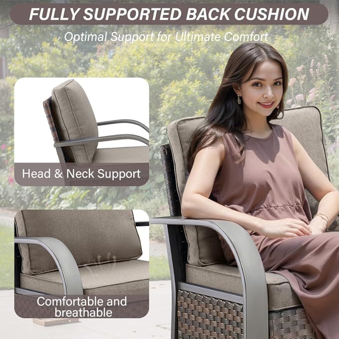 Outdoor Swivel Rocker Patio Chairs Set of 2, Heavy Duty Swivel Rocking Patio Chairs with Wide Metal Armrests, 2 Pieces Patio Furniture Wicker Glider Chairs Set with Removble Cushions for Porch Sunroom