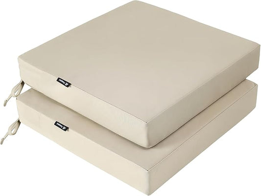 Favoyard Patio Chair Cushions 18 x 18 x 3 Inch Waterproof Outdoor Seat Cushions for Patio Furniture 3-Year Color Fastness Garden Sofa Couch Chair Pads with Handle & Adjustable Straps Set of 2, Beige