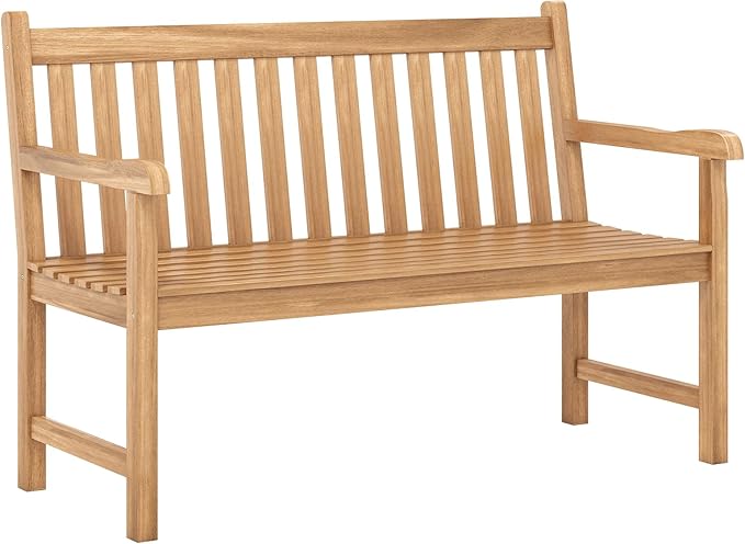 Tangkula 51" Teak Wood Outdoor Bench, 2-Person Solid Wood Garden Patio Bench with Backrest and Armrests, Wooden Loveseat Seating Furniture for Porch, Balcony, Backyard and Deck
