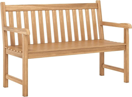 Tangkula 51" Teak Wood Outdoor Bench, 2-Person Solid Wood Garden Patio Bench with Backrest and Armrests, Wooden Loveseat Seating Furniture for Porch, Balcony, Backyard and Deck