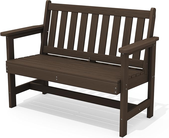 SERWALL Outdoor Bench, HDPE Outdoor Benches Weatherproof, 2-Person Garden Bench with 660 lbs Weight Capacity, Patio Benches for Outdoors, Garden, Porch, Backyard and Park, Coffee