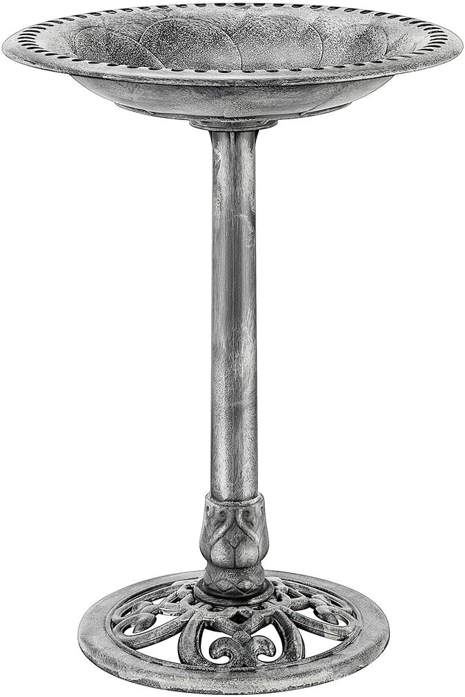 VIVOHOME Bird Bath for Outside, Polyresin Pedestal Bird Baths for Outdoor, Garden, 28 Inch Height Weather-Resistant Birdbaths with 20" Bowl, Gray