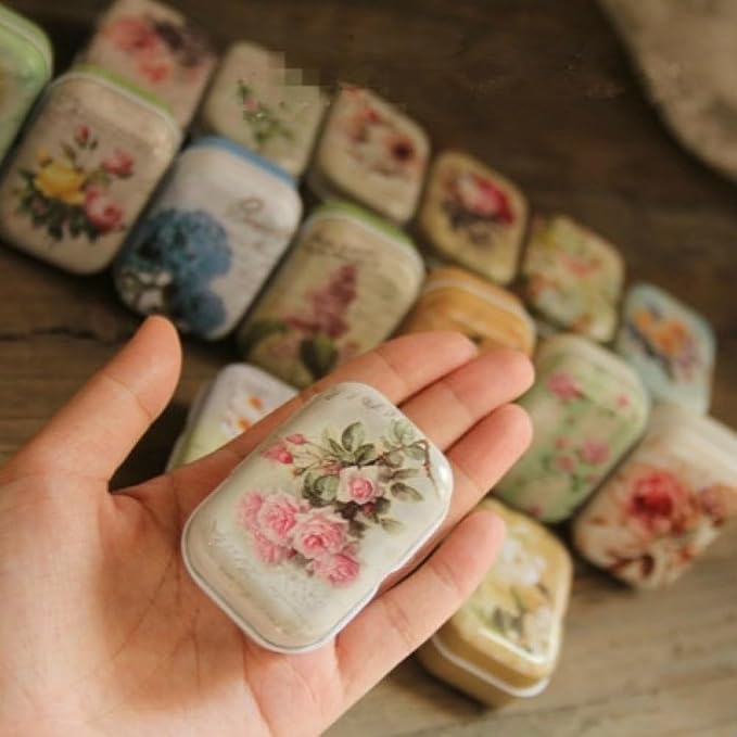 8Pcs Mini Flower Tin Trinket Jewelry Organizer Storage Box Decorative Boxes Small Metal Tins with Hinged Lids Portable Box Containers Small Storage Kit,Mothers Day Gifts for Wife