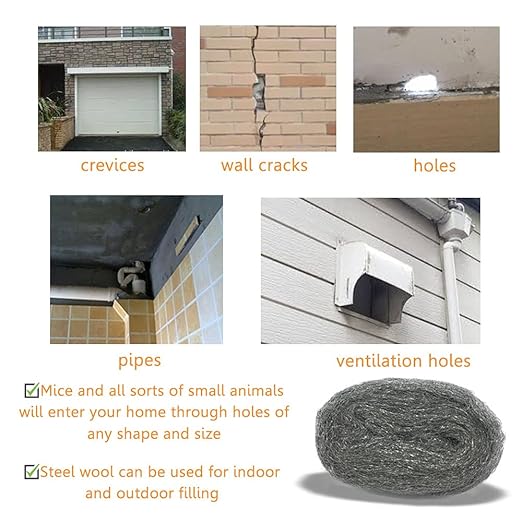Steel Wool Fill Fabric DIY Kit, Coarse Wire Wool Hardware Cloth, Gap Blocker, Keep Mice Away from Holes/Siding/Pipeline/Vents in Garden, House, 4 Pack × 10FT | Hole Filler, Gap Blocker, Barrier, Keep Mice Away from Holes, Siding, Pipeline, Vents in Gar...