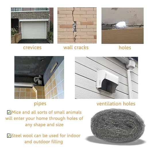 Steel Wool Fill Fabric DIY Kit, Steel Wool for Mice Control Away from Holes/Siding/Pipeline/Vents in House, Hardware Cloth Coarse Wire Wool Hardware Cloth, 3 Pack × 10FT | Hole Filler, Gap Blocker, Barrier, Keep Mice Away from Holes, Siding, Pipeline, ...