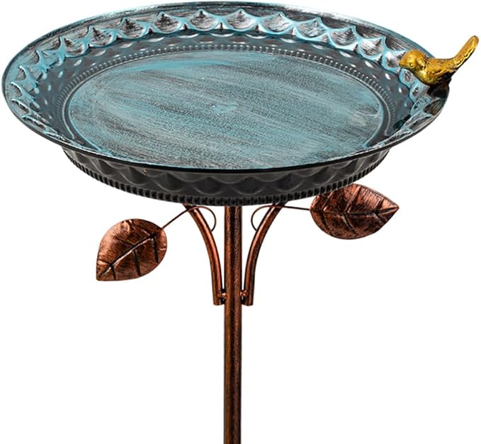 VEWOGARDEN 38 Inch Height Metal Bird Bath for Outside, Standing Bird Bath with Stake for Outdoors Garden Yard Patio Decoration, Light Blue