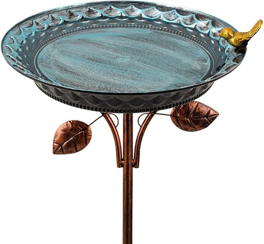 VEWOGARDEN 38 Inch Height Metal Bird Bath for Outside, Standing Bird Bath with Stake for Outdoors Garden Yard Patio Decoration, Light Blue