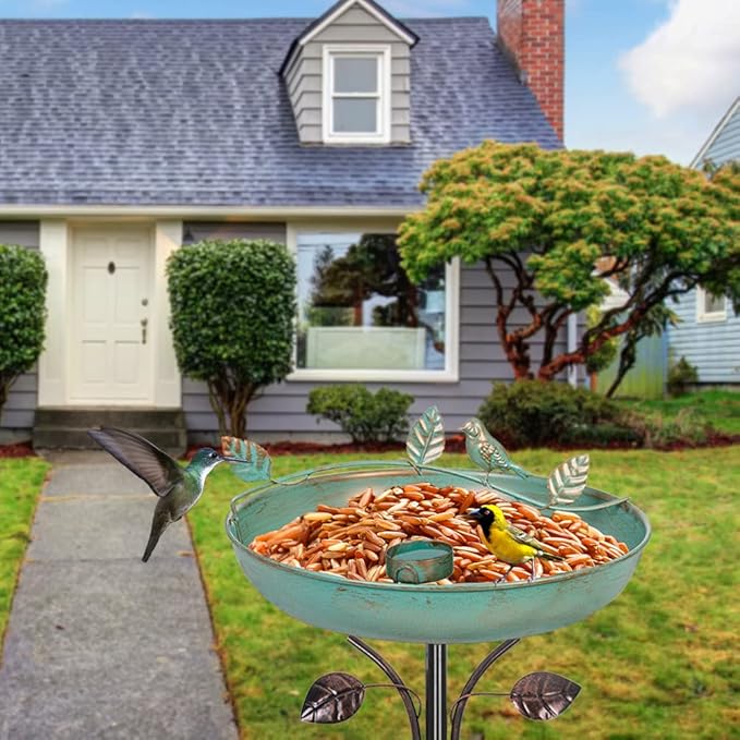 DREAMSOUL 5 Prongs Base Bird Bath with Metal Stake, Garden Bird Bath for Outdoors Tall Bird Bath Cast Iron Freestanding & Lightweight Bird Bath(37.4" H x 12.1" W)