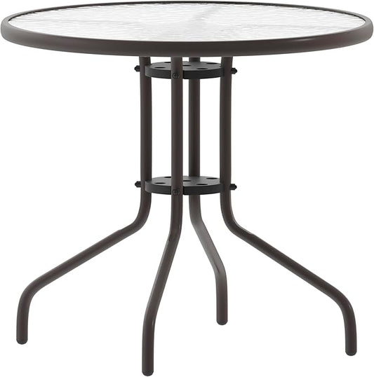 Flash Furniture Bellamy 31.5'' Round Indoor/Outdoor Tempered Glass Metal Frame Side Table, Bronze