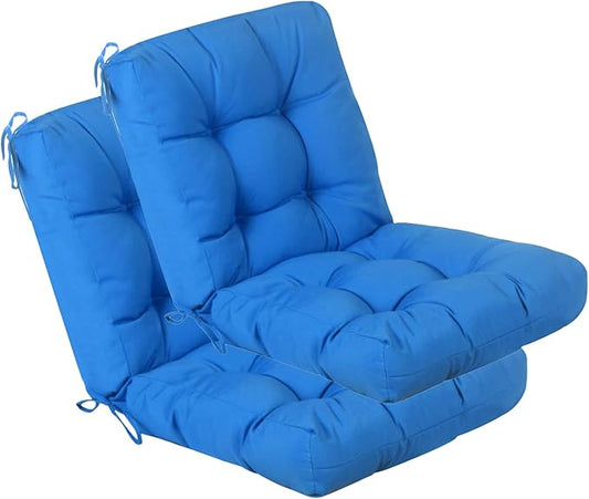 QILLOWAY Outdoor Chair Cushion for Patio Furniture, Waterproof Patio Cushions Set of 2 with Ties, Fade Resistant Replacement Pads for Outdoor Rocking Chairs,Marine Blue
