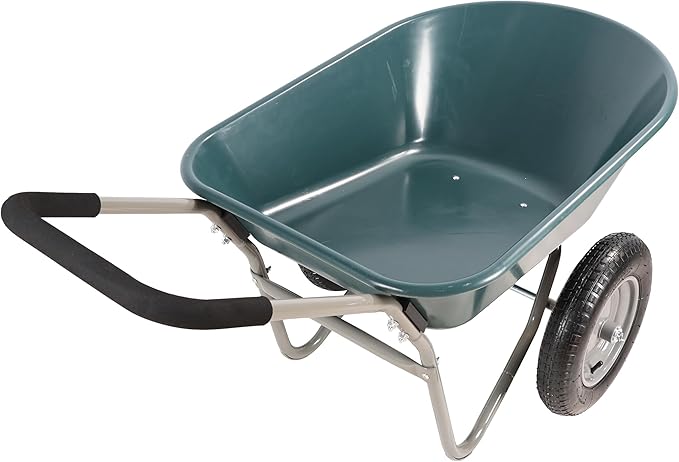 Steel Garden Cart, Heavy Duty Garden Wagons, Wheel Barrow Two Wheeled Trolley, Utility Metal Wagon with 15 inch Pneumatic Wheel(Green + ABS+Steel)