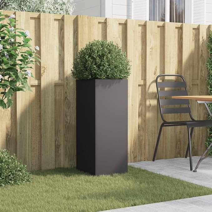 4-Piece Steel Space Planter Set, Modern Black Cold-Rolled Steel Rectangular Planters for Indoor and Outdoor Use, Durable Construction with Sleek Finish and Decorative Inlays