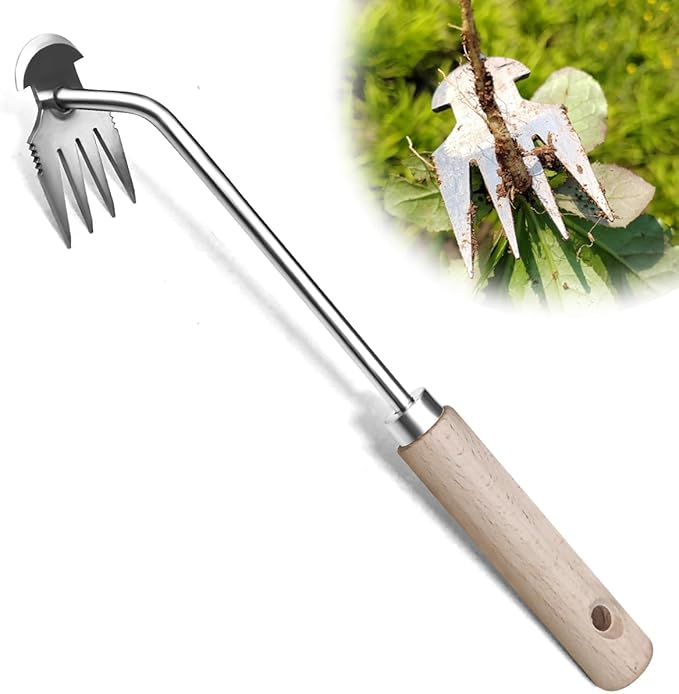Dizzily Weeder - Manual Weed Puller Tool, Uprooting Weeding Remover Tool, 4-Claw Steel Head Hand Garden Weeder Tool Easily Remove Weeds for Otted Plants, Gardens, Yards, Farms
